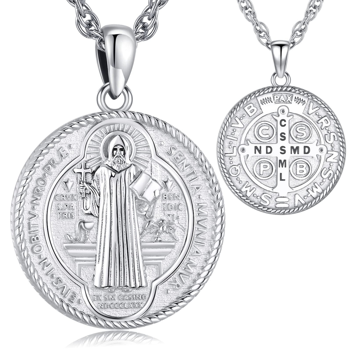 Sterling Silver St Benedict Medal Necklace
