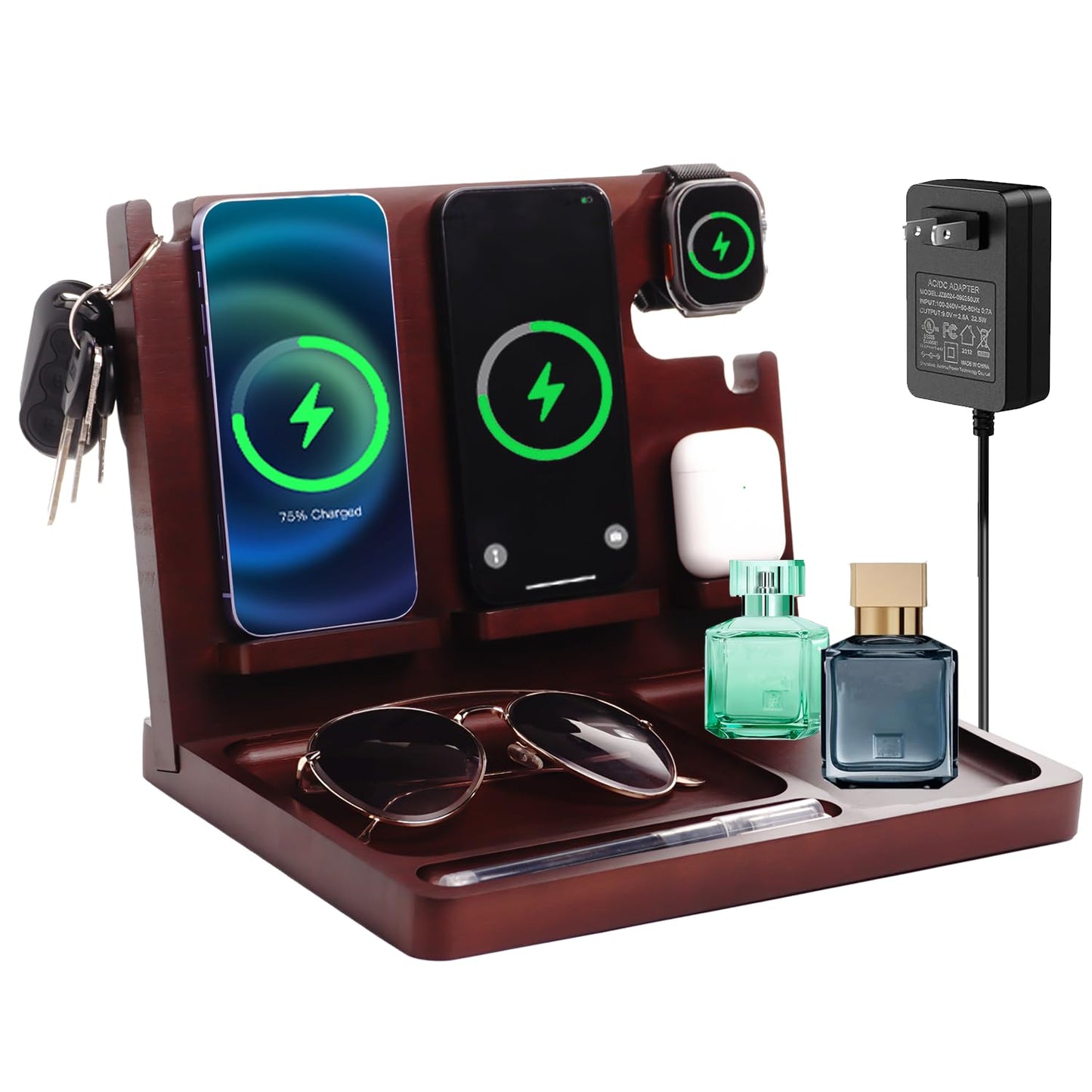 Bamboo Charging Dock – Nightstand Organizer for iPhone, Apple Watch & AirPods