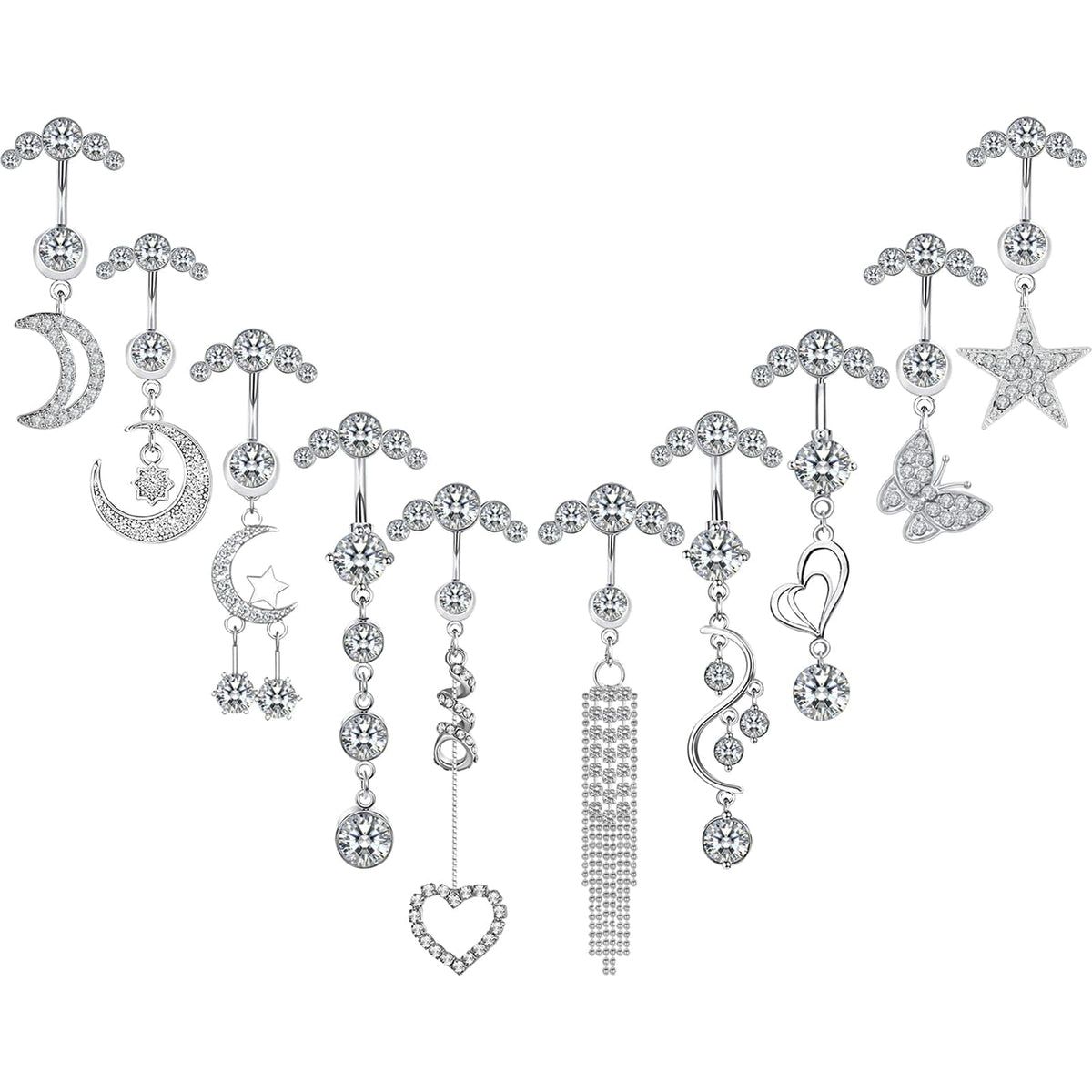 GlimmerGaze 10pc 14G Belly Button Ring Set