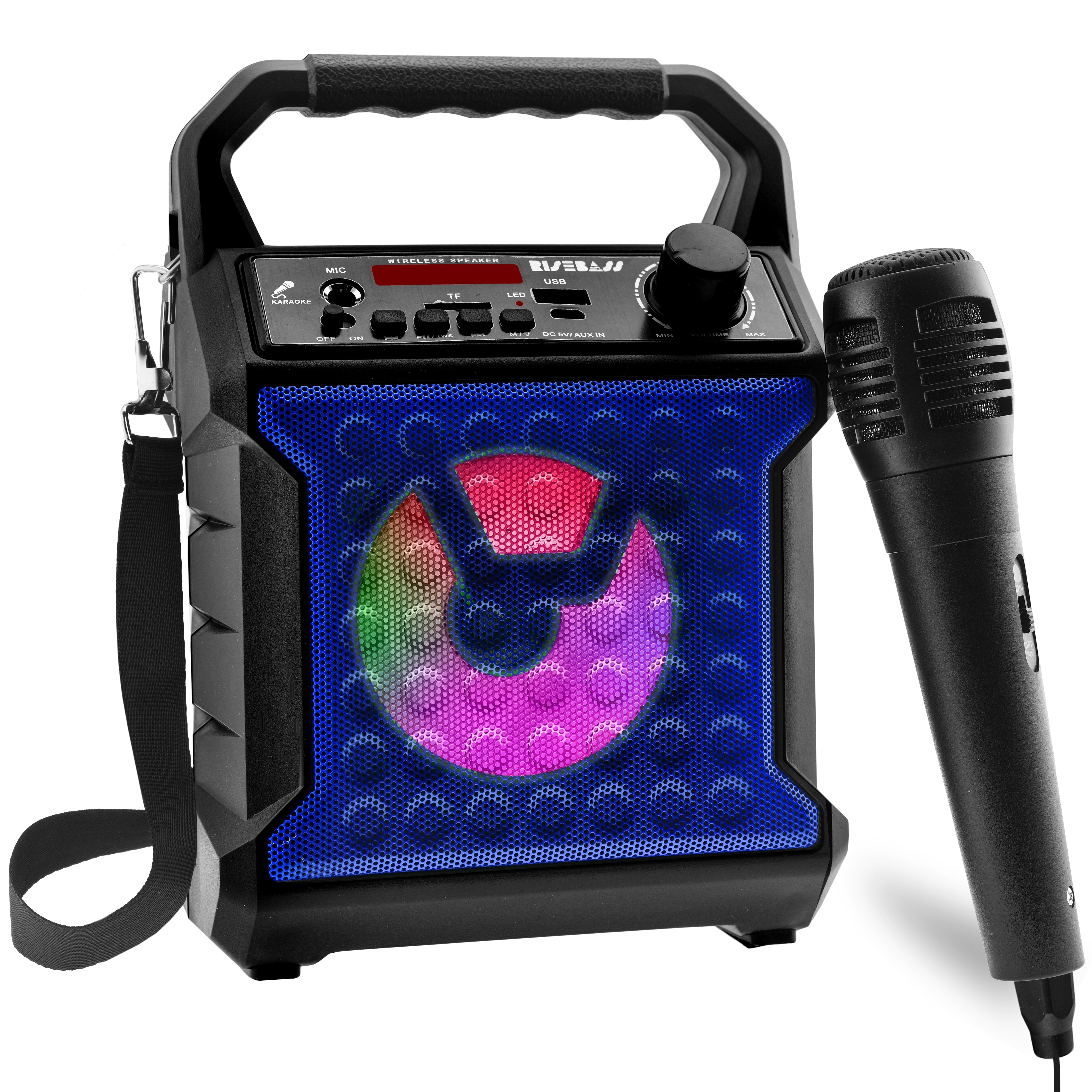 Risebass Portable Karaoke Machine with Microphone - Home Karaoke System with Party Lights for Kids and Adults - Rechargeable USB Speaker Set with FM Radio, SD/TF Card Support, and AUX-in - EverythingWhatYouWant