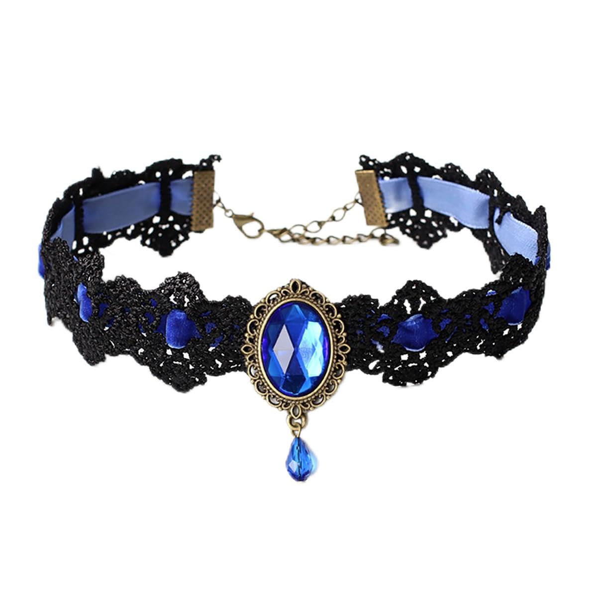 Blue Gothic Lace Crystal Choker