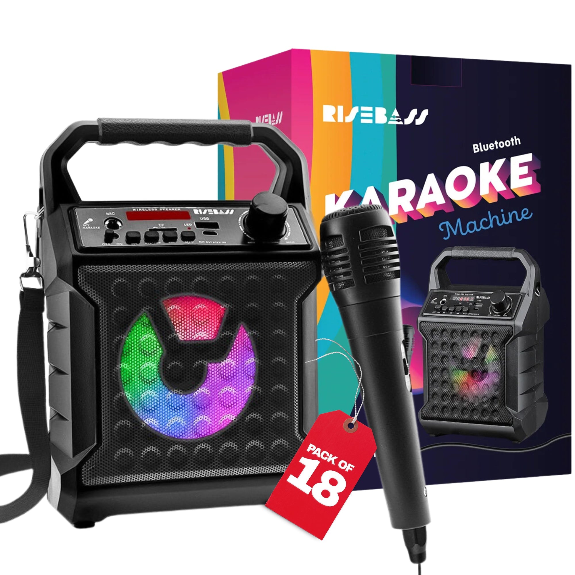 Risebass Portable Karaoke Machine with Microphone - Home Karaoke System with Party Lights for Kids and Adults - Rechargeable USB Speaker Set with FM Radio, SD/TF Card Support, and AUX-in - EverythingWhatYouWant