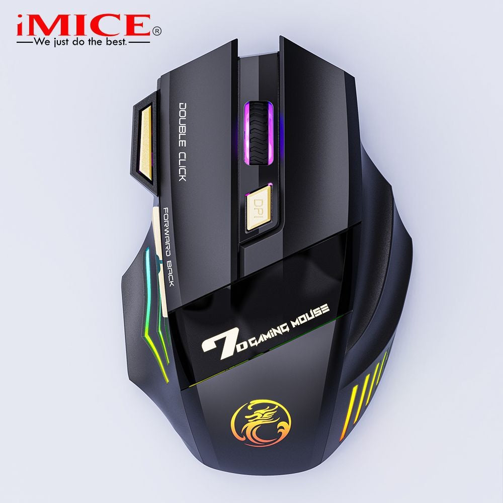 Ergonomic rechargeable wireless RGB gaming mouse with dual 2.4GHz and Bluetooth connectivity