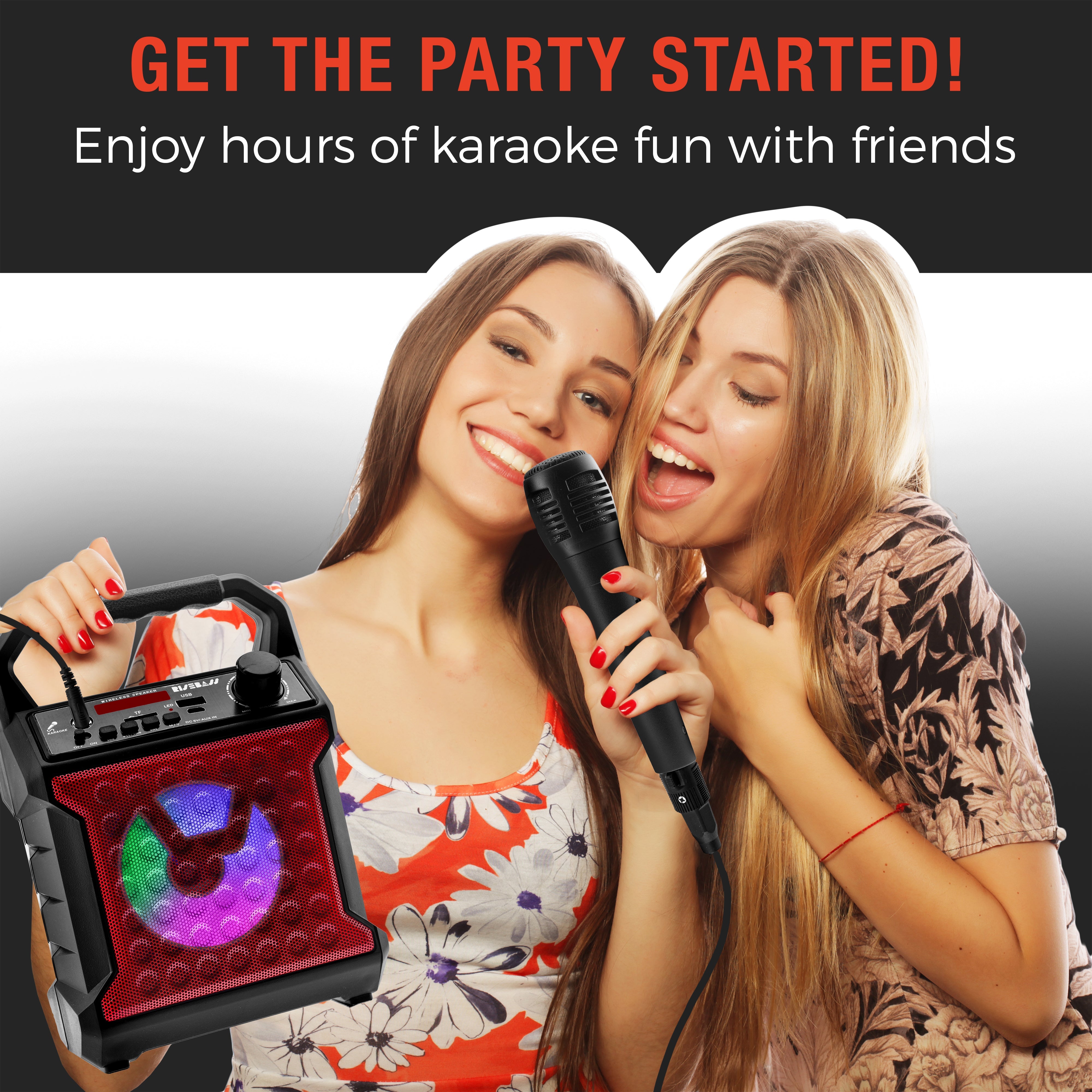 Risebass Portable Karaoke Machine with Microphone - Home Karaoke System with Party Lights for Kids and Adults - Rechargeable USB Speaker Set with FM Radio, SD/TF Card Support, and AUX-in - EverythingWhatYouWant