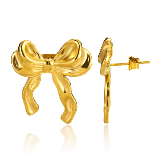 Glamorous Gold Bow Stud Earrings