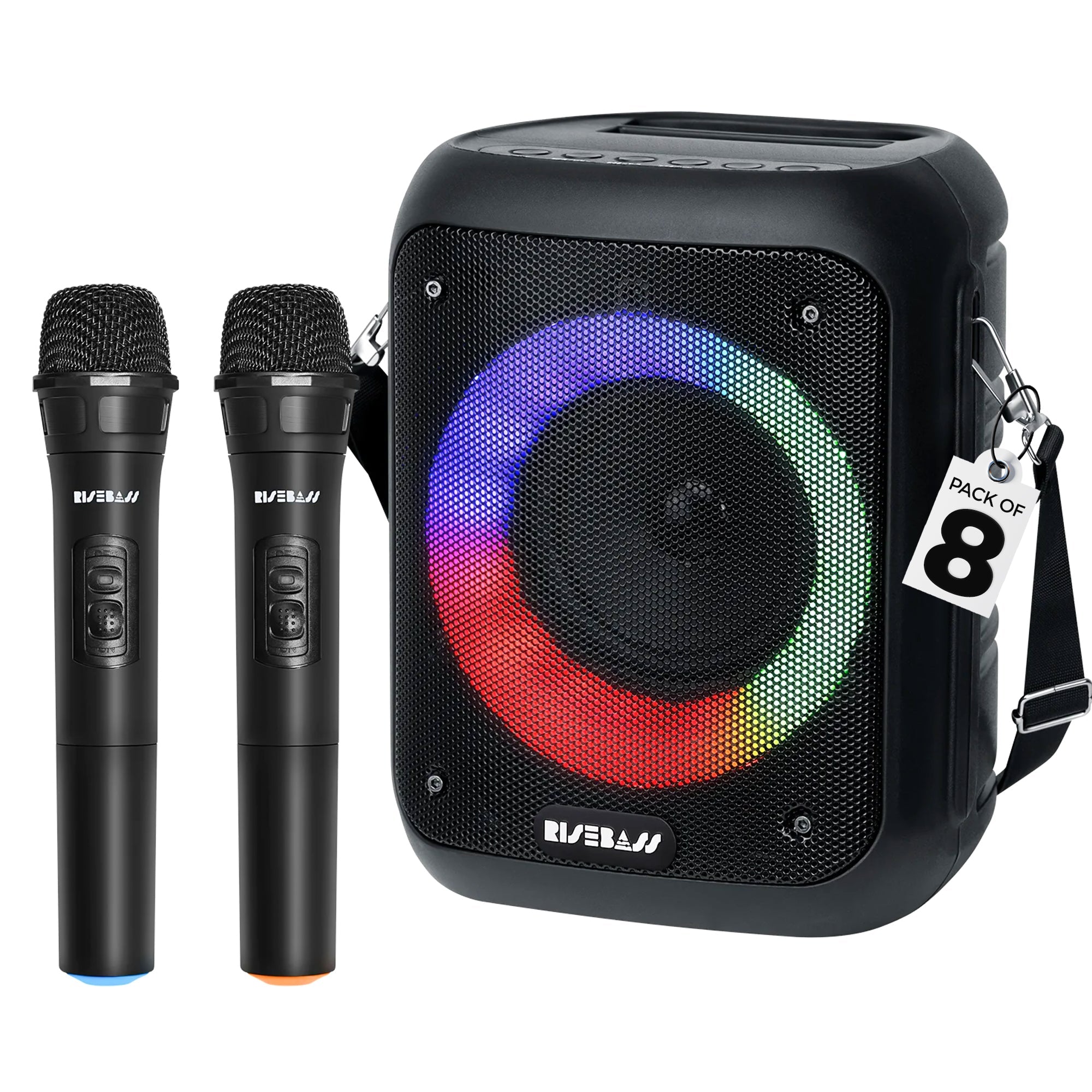Risebass Portable Karaoke Machine with 2 Wireless Microphones - Bluetooth Rechargeable Speaker with USB/SD/TF Card Support, AUX-in, Tripod Screw Mount and Phone Slot. - EverythingWhatYouWant