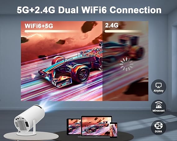 Mini Projector 4K 1080P Support, Portable Projector WiFi6 BT 5.0 Android 11, Smart Projector Auto Horizontal Correction,180°Rotatable Outdoor Movie Projector Compatible with Phone - EverythingWhatYouWant