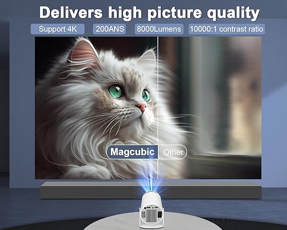 Mini Projector 4K 1080P Support, Portable Projector WiFi6 BT 5.0 Android 11, Smart Projector Auto Horizontal Correction,180°Rotatable Outdoor Movie Projector Compatible with Phone - EverythingWhatYouWant