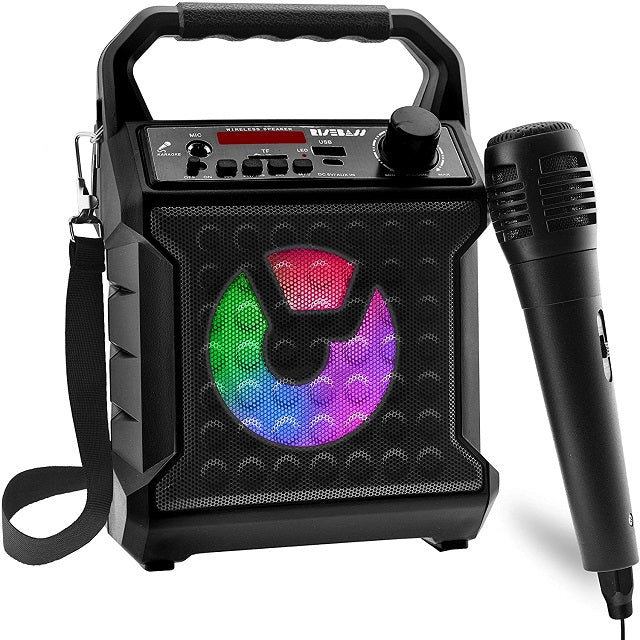 Risebass Portable Karaoke Machine with Microphone - Home Karaoke System with Party Lights for Kids and Adults - Rechargeable USB Speaker Set with FM Radio, SD/TF Card Support, and AUX-in - EverythingWhatYouWant