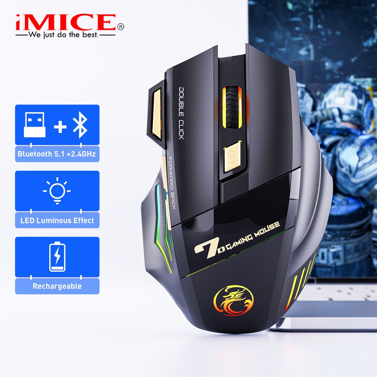 Ergonomic Rechargeable Wireless RGB Gaming Mouse - EverythingWhatYouWant