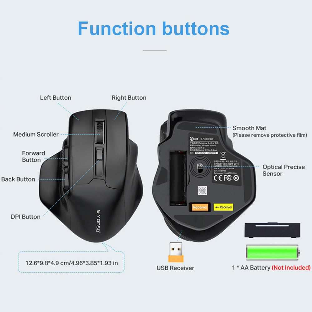 E-element X-31 black wireless mouse for office and gaming on a white background