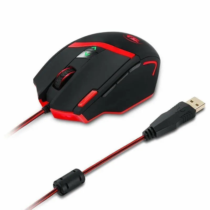 Redragon Red Dragon M801P ergonomic gaming mouse with wired and wireless modes, customizable RGB lighting, and 18 programmable buttons