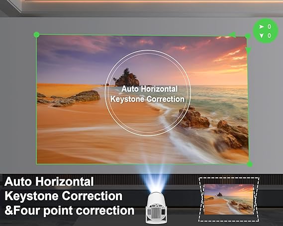 Mini Projector 4K 1080P Support, Portable Projector WiFi6 BT 5.0 Android 11, Smart Projector Auto Horizontal Correction,180°Rotatable Outdoor Movie Projector Compatible with Phone - EverythingWhatYouWant