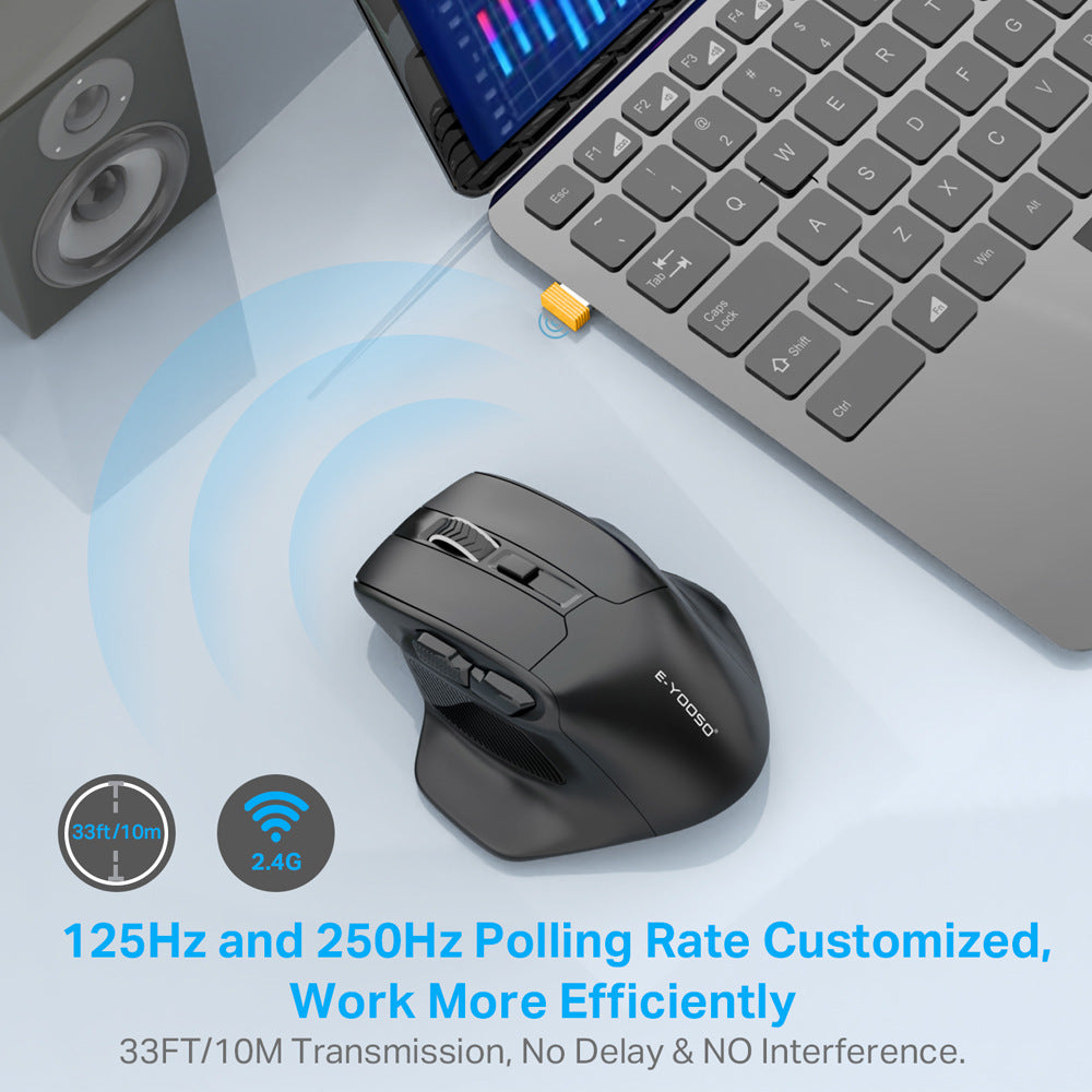 E-element X-31 sleek black wireless mouse with USB receiver for office and gaming use