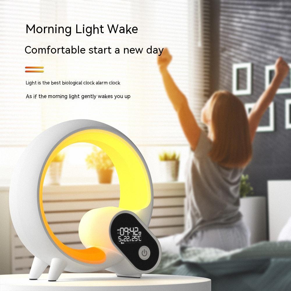 Creative Q Light Analog Sunrise Digital Display Alarm Clock Bluetooth Audio Intelligent Wake-up Q Colorful Atmosphere Light - EverythingWhatYouWant