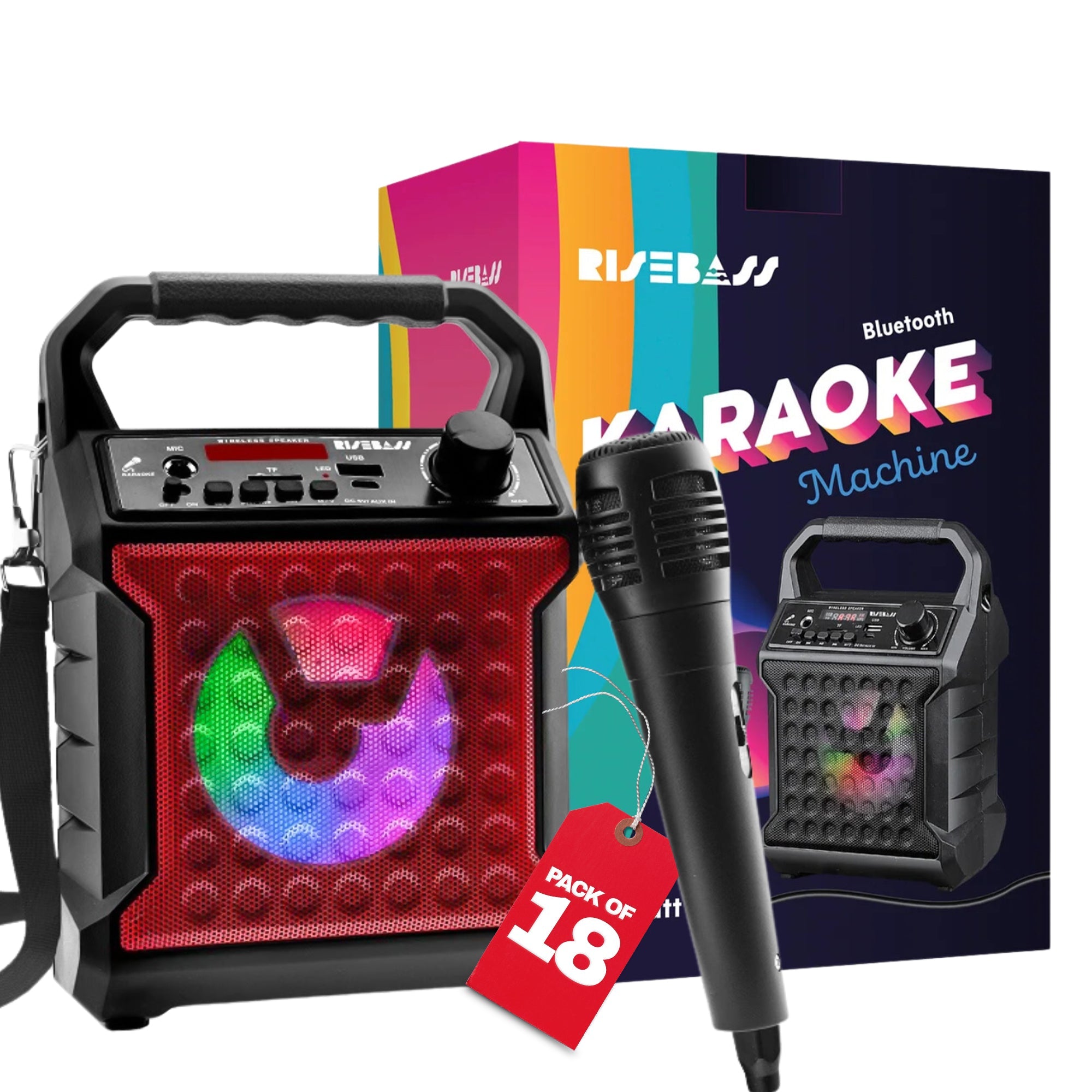Risebass Portable Karaoke Machine with Microphone - Home Karaoke System with Party Lights for Kids and Adults - Rechargeable USB Speaker Set with FM Radio, SD/TF Card Support, and AUX-in - EverythingWhatYouWant