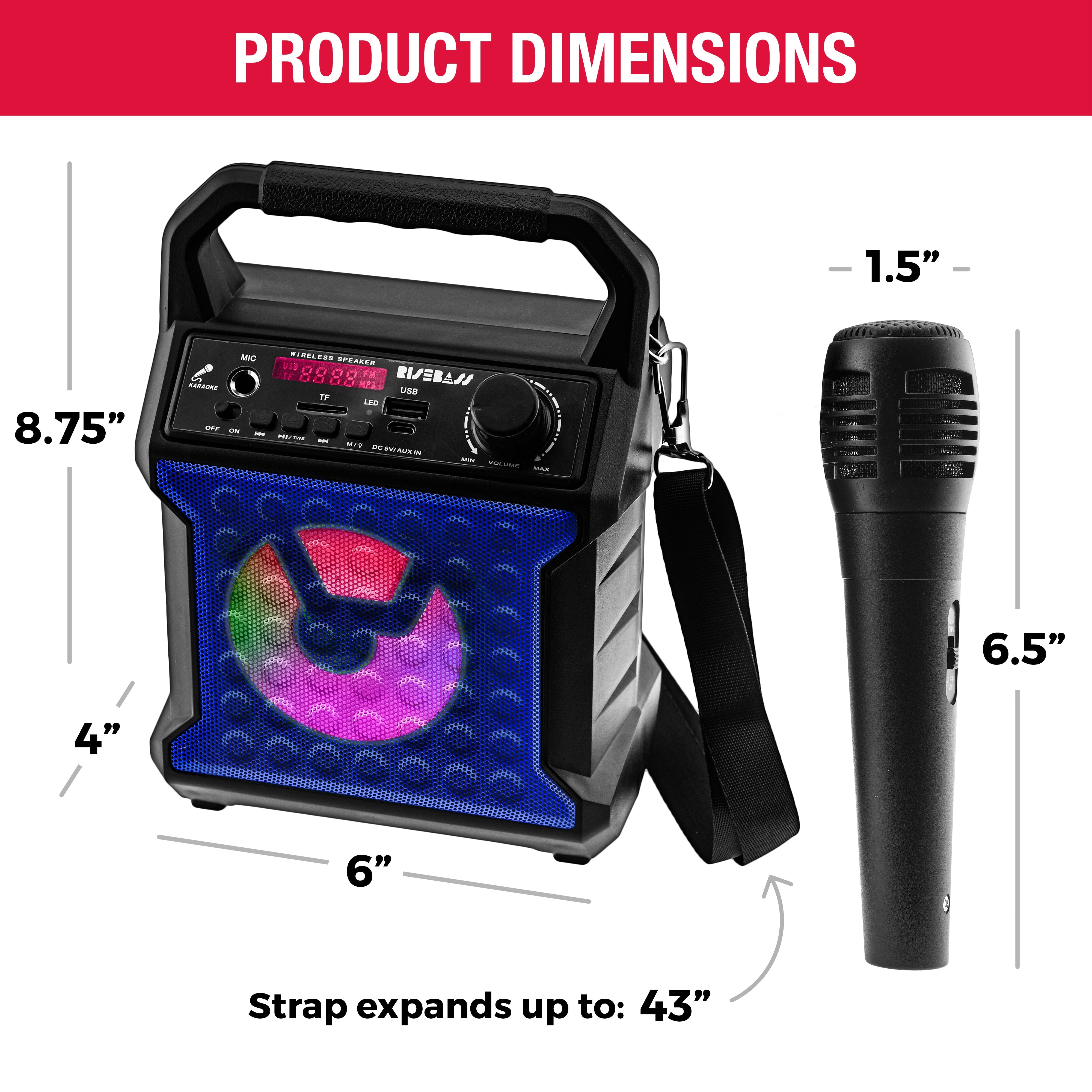 Risebass Portable Karaoke Machine with Microphone - Home Karaoke System with Party Lights for Kids and Adults - Rechargeable USB Speaker Set with FM Radio, SD/TF Card Support, and AUX-in - EverythingWhatYouWant