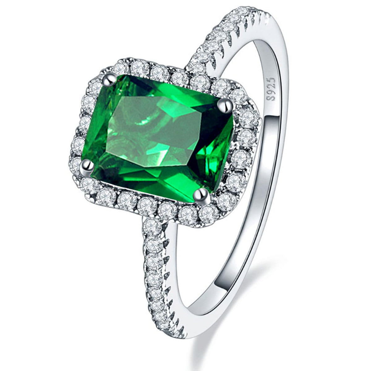 Emerald Essence 3.6ct Silver Engagement Ring Size 9.5