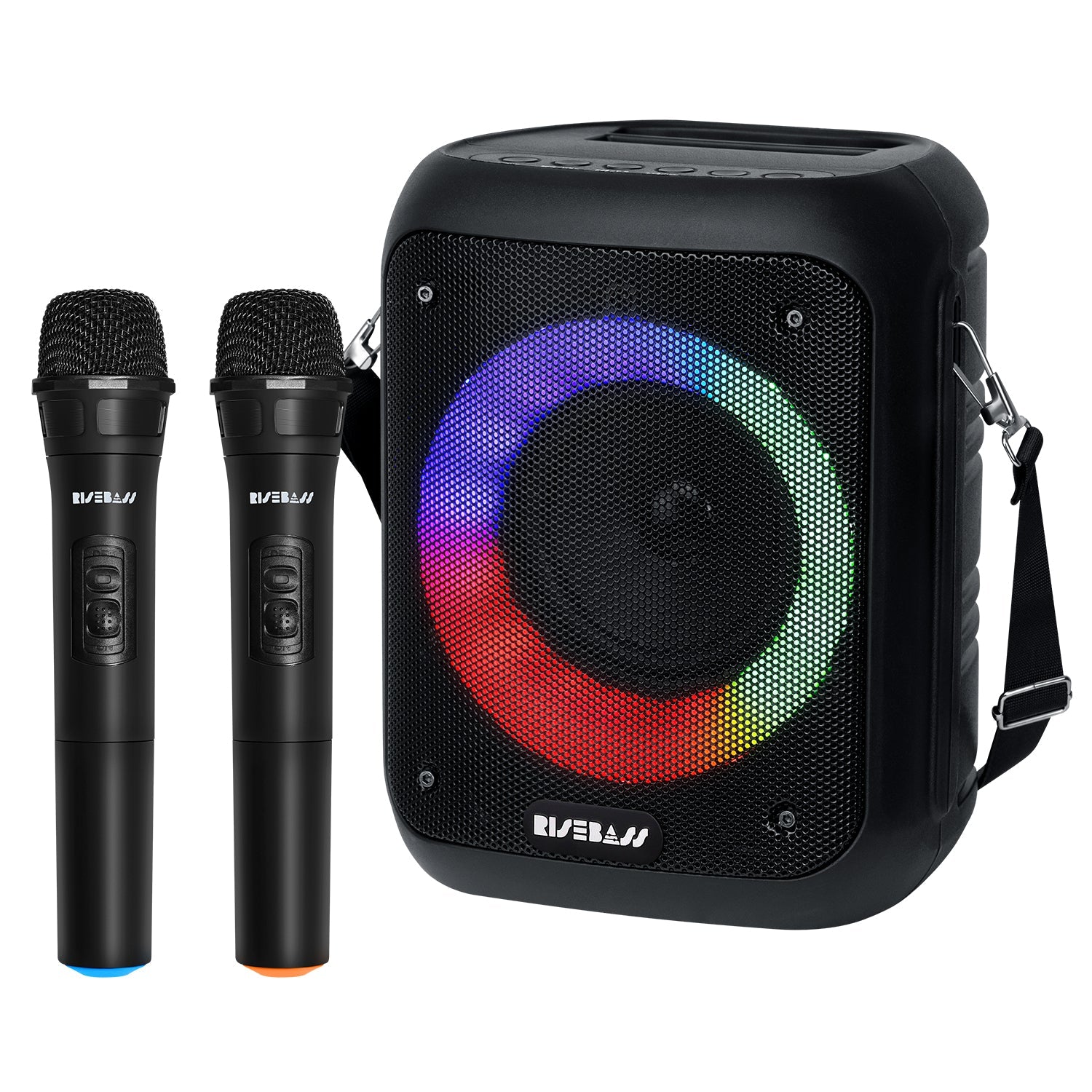 Risebass Portable Karaoke Machine with 2 Wireless Microphones - Bluetooth Rechargeable Speaker with USB/SD/TF Card Support, AUX-in, Tripod Screw Mount and Phone Slot. - EverythingWhatYouWant