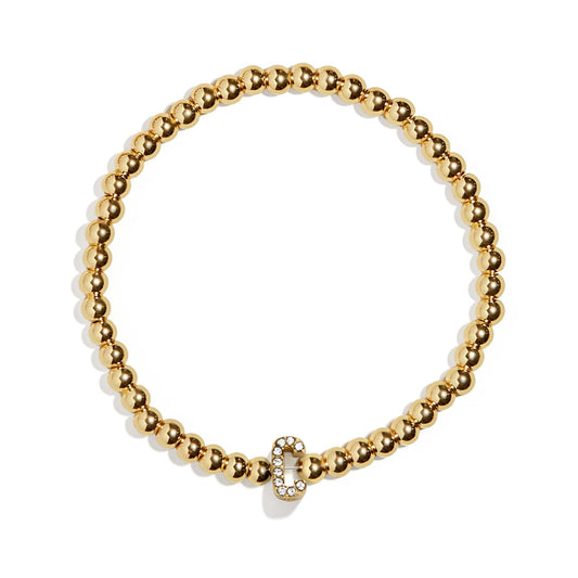 Sparkle Initial Stretch Bracelet - Gold Plated Letter C