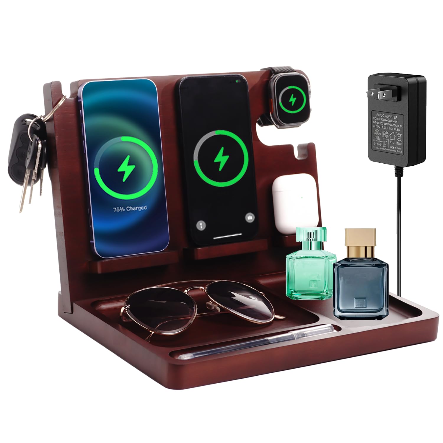 Bamboo Charging Dock – Nightstand Organizer for iPhone, Apple Watch & AirPods - EverythingWhatYouWant