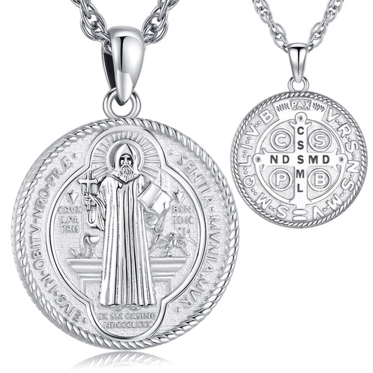Sterling Silver St Benedict Medal Necklace