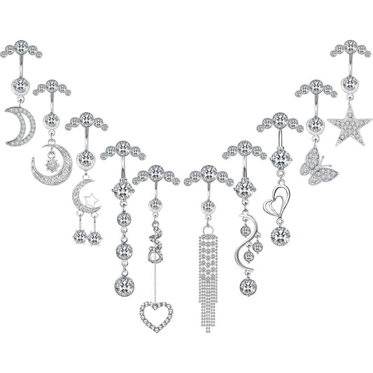 GlimmerGaze 10pc 14G Belly Button Ring Set