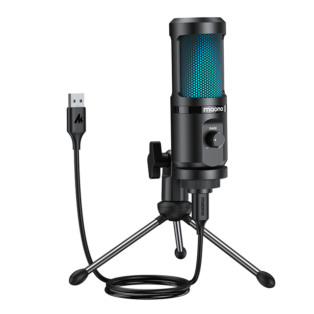 Gaming USB Desktop Condenser Microphone in green for streaming and podcasting with high audio clarity
