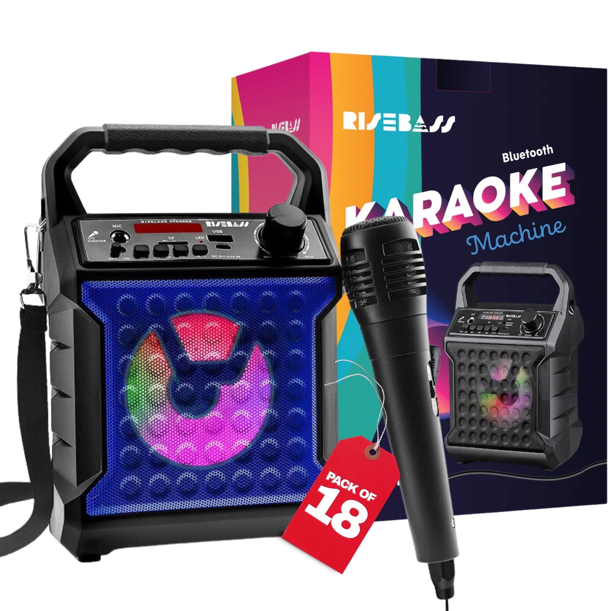 Risebass Portable Karaoke Machine with Microphone - Home Karaoke System with Party Lights for Kids and Adults - Rechargeable USB Speaker Set with FM Radio, SD/TF Card Support, and AUX-in - EverythingWhatYouWant